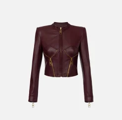 Giacca biker in pelle con coppe