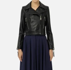 Giacca biker in pelle con zip
