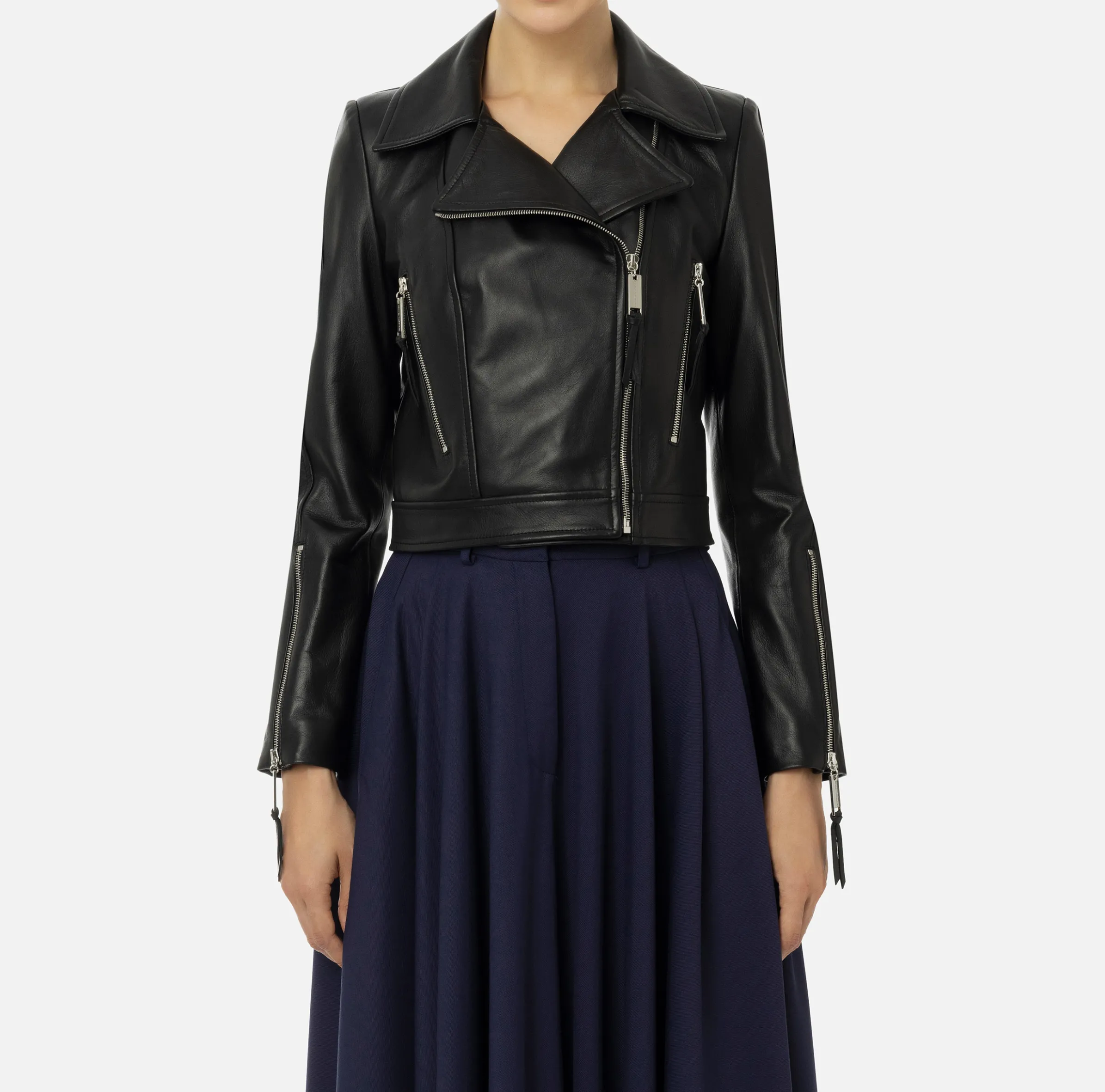 Giacca biker in pelle con zip