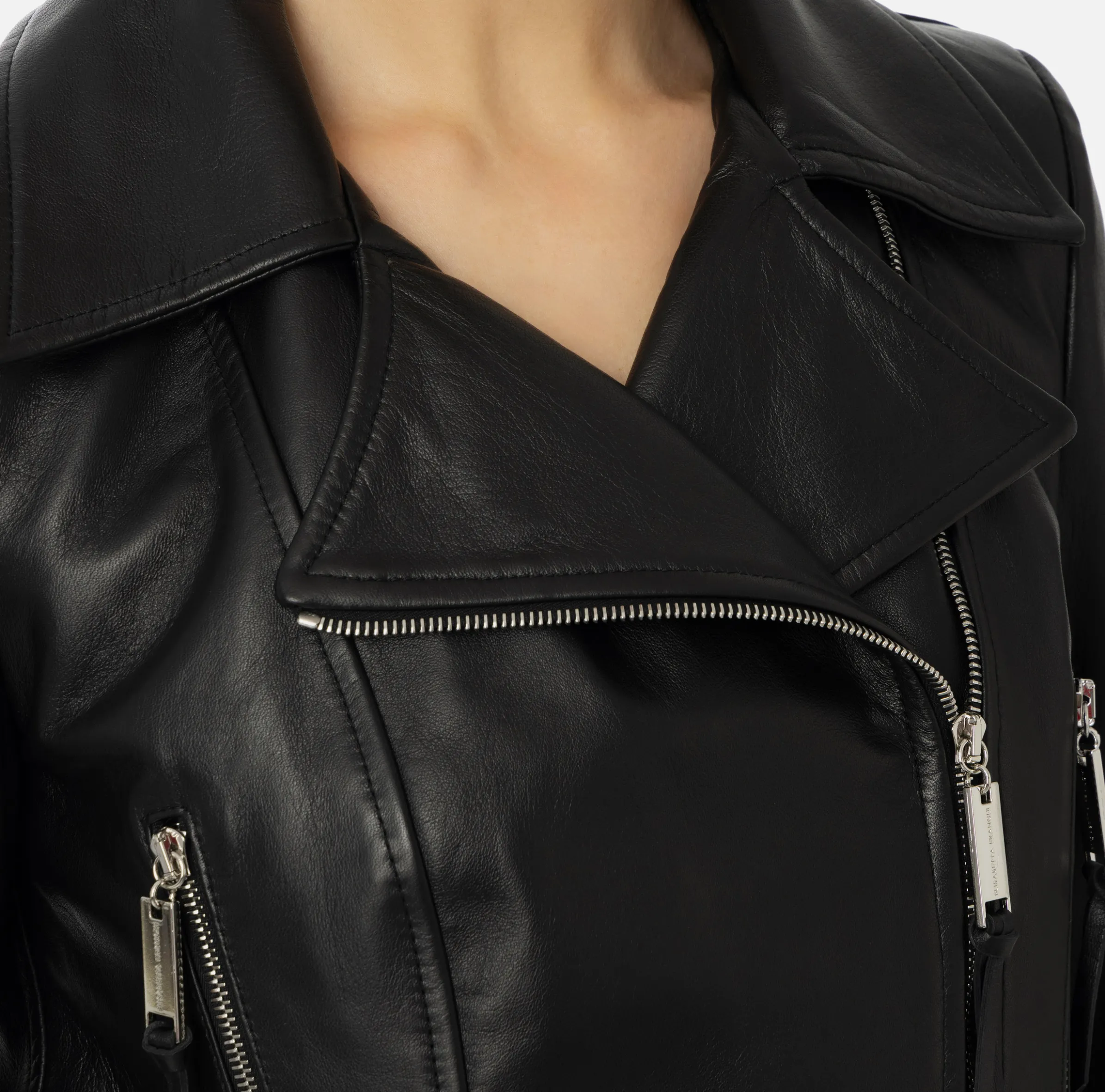 Giacca biker in pelle con zip