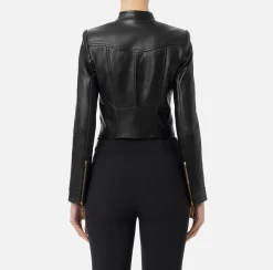 Giacca biker in pelle con coppe