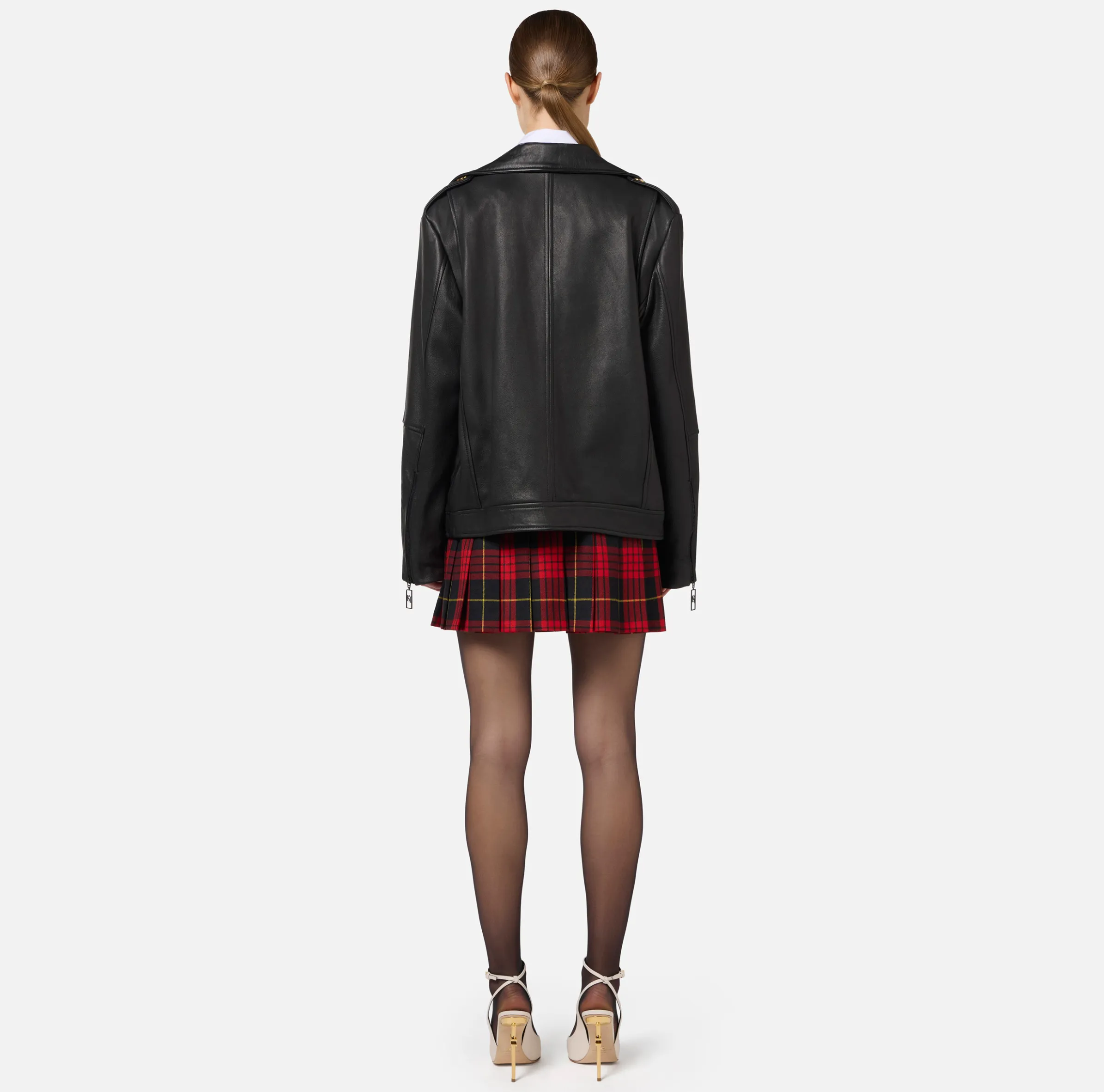 Giacca biker over in pelle effetto used