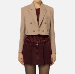 Giacca cropped doppiopetto in fresco di lana