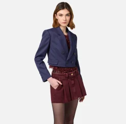 Giacca cropped doppiopetto in fresco di lana