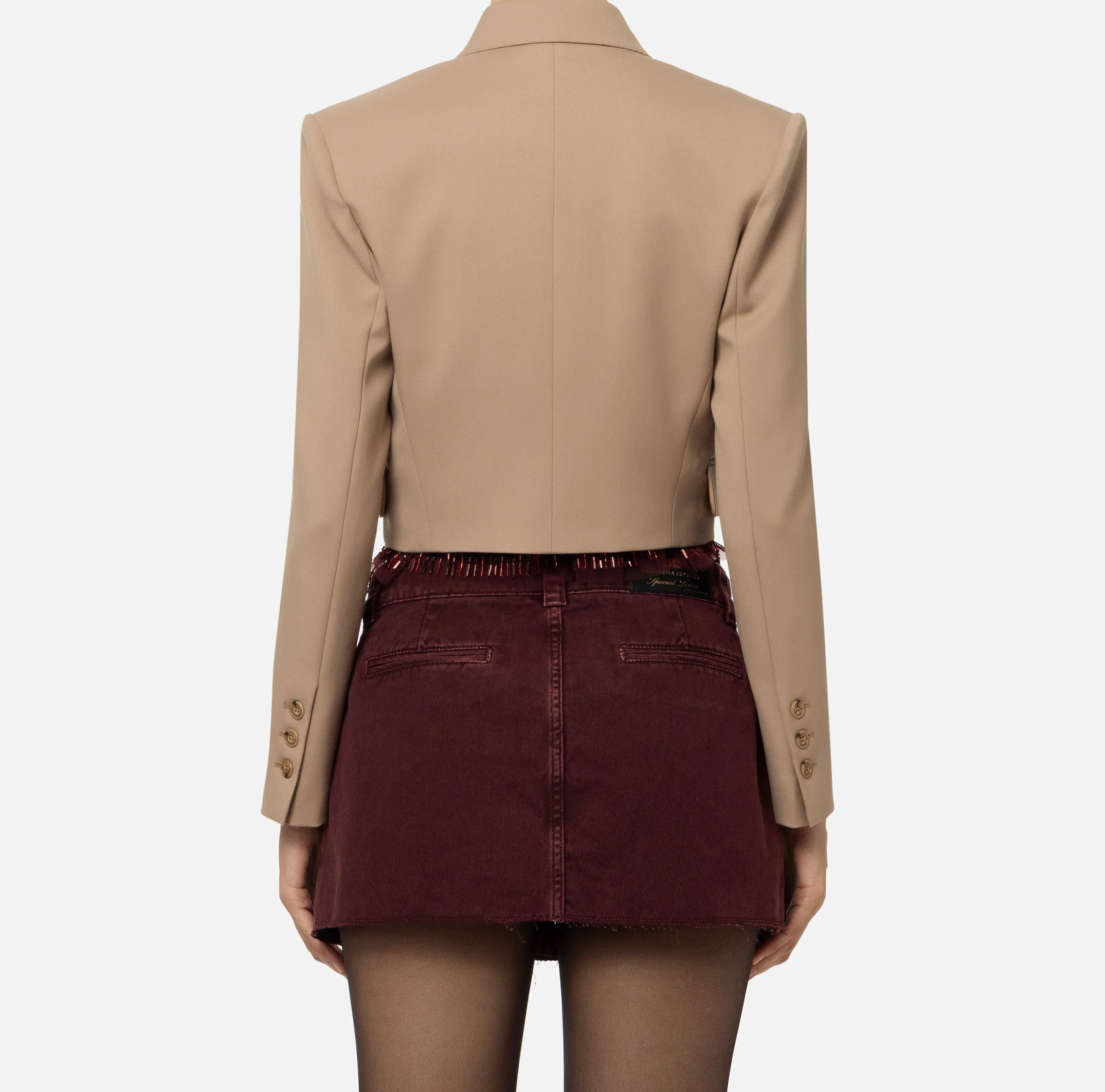 Giacca cropped doppiopetto in fresco di lana