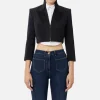 Giacca cropped in crêpe con revers in raso