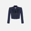 Giacca cropped in crêpe con revers in raso