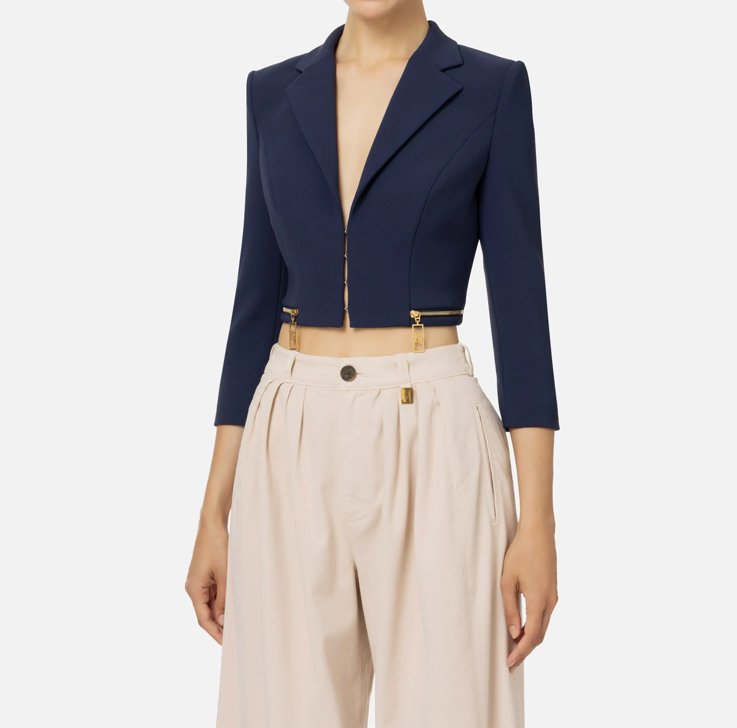 Giacca cropped in crêpe stretch con zip