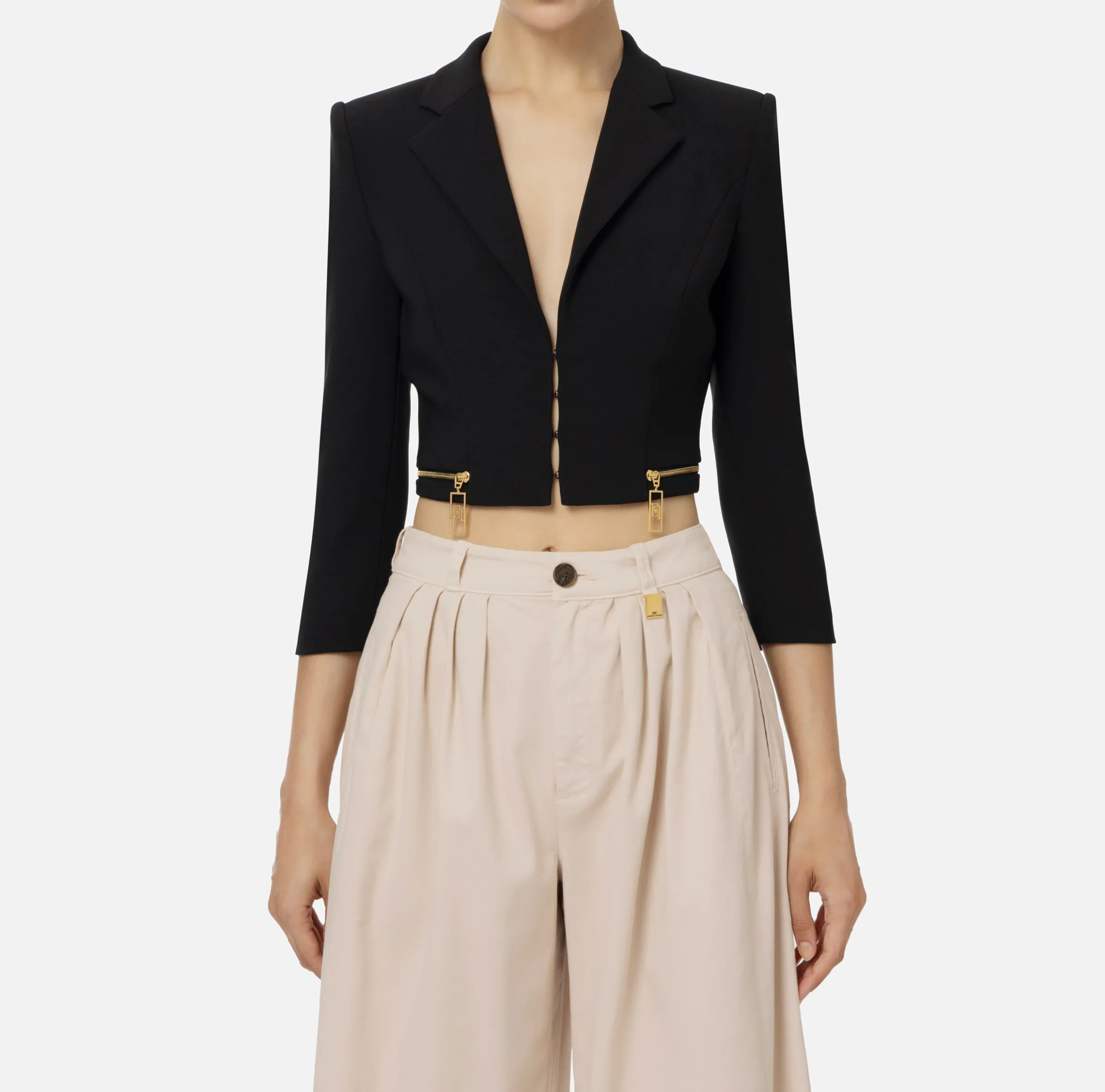 Giacca cropped in crêpe stretch con zip