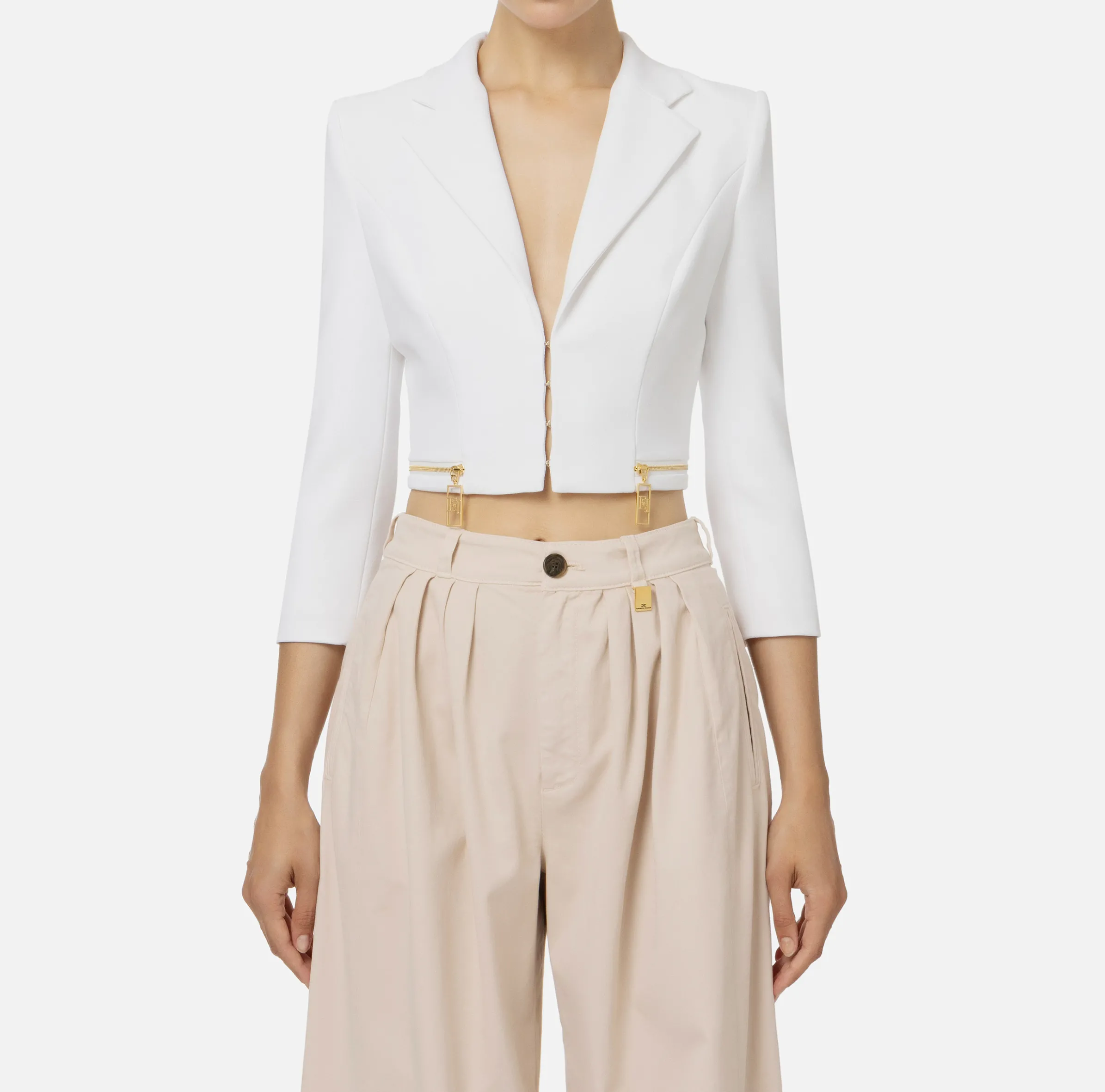 Giacca cropped in crêpe stretch con zip