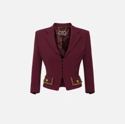Giacca cropped in crêpe stretch con catena