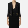 Giacca cropped in crêpe stretch con catena