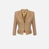Giacca cropped in crêpe stretch stampa rombo con catena