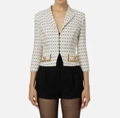 Giacca cropped in crêpe stretch stampa rombo con catena
