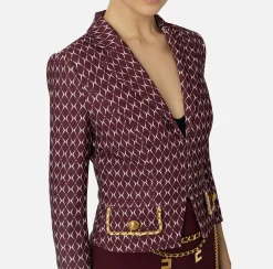 Giacca cropped in crêpe stretch stampa rombo con catena