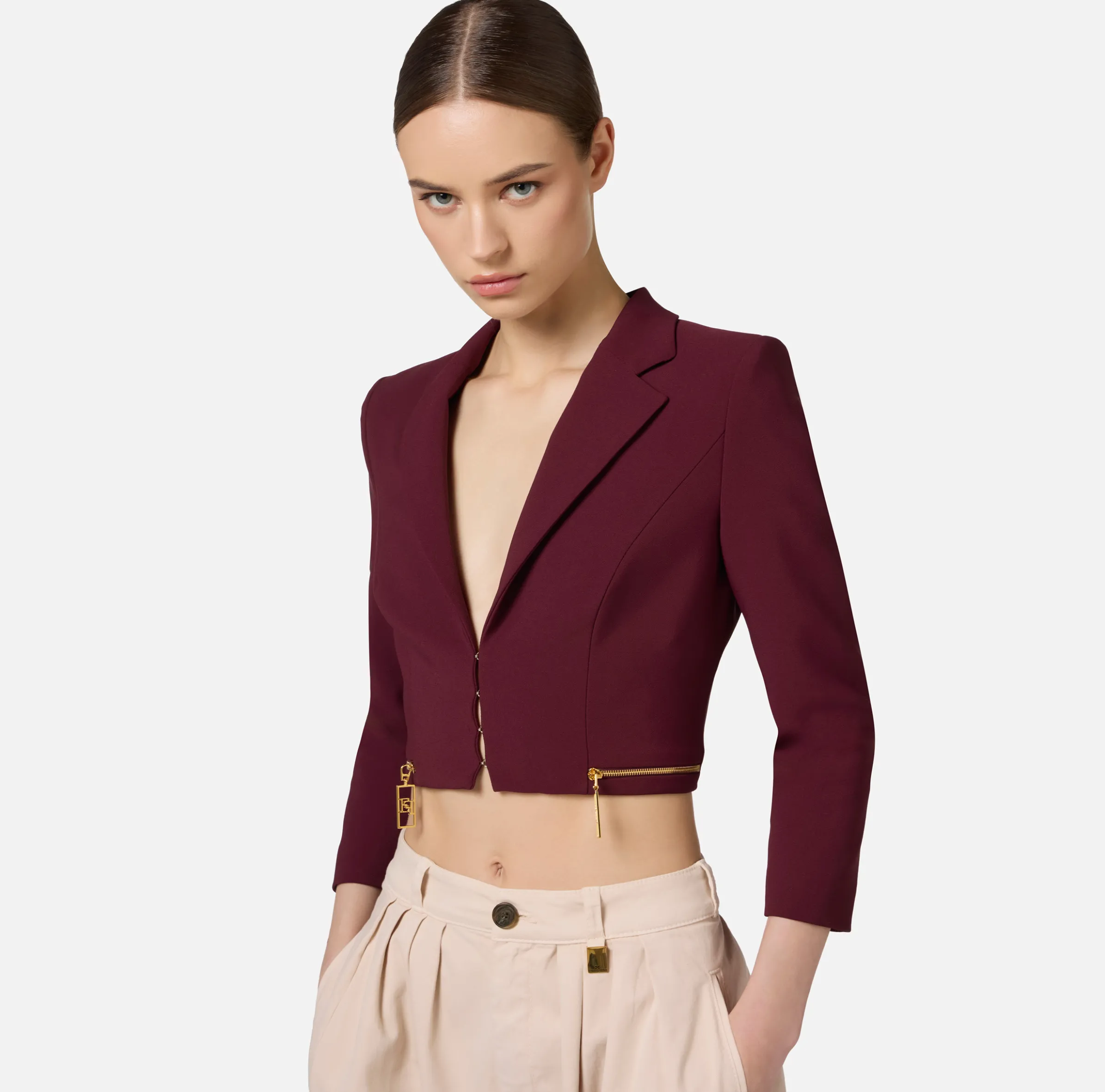 Giacca cropped in crêpe stretch con zip
