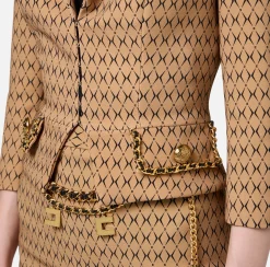 Giacca cropped in crêpe stretch stampa rombo con catena
