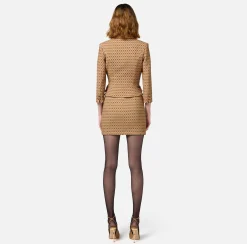 Giacca cropped in crêpe stretch stampa rombo con catena