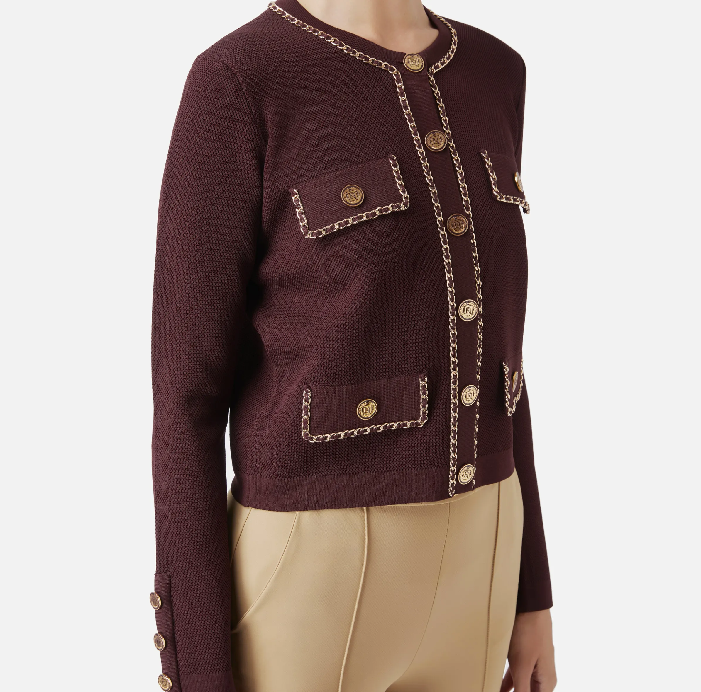 Giacca cropped in viscosa con catena