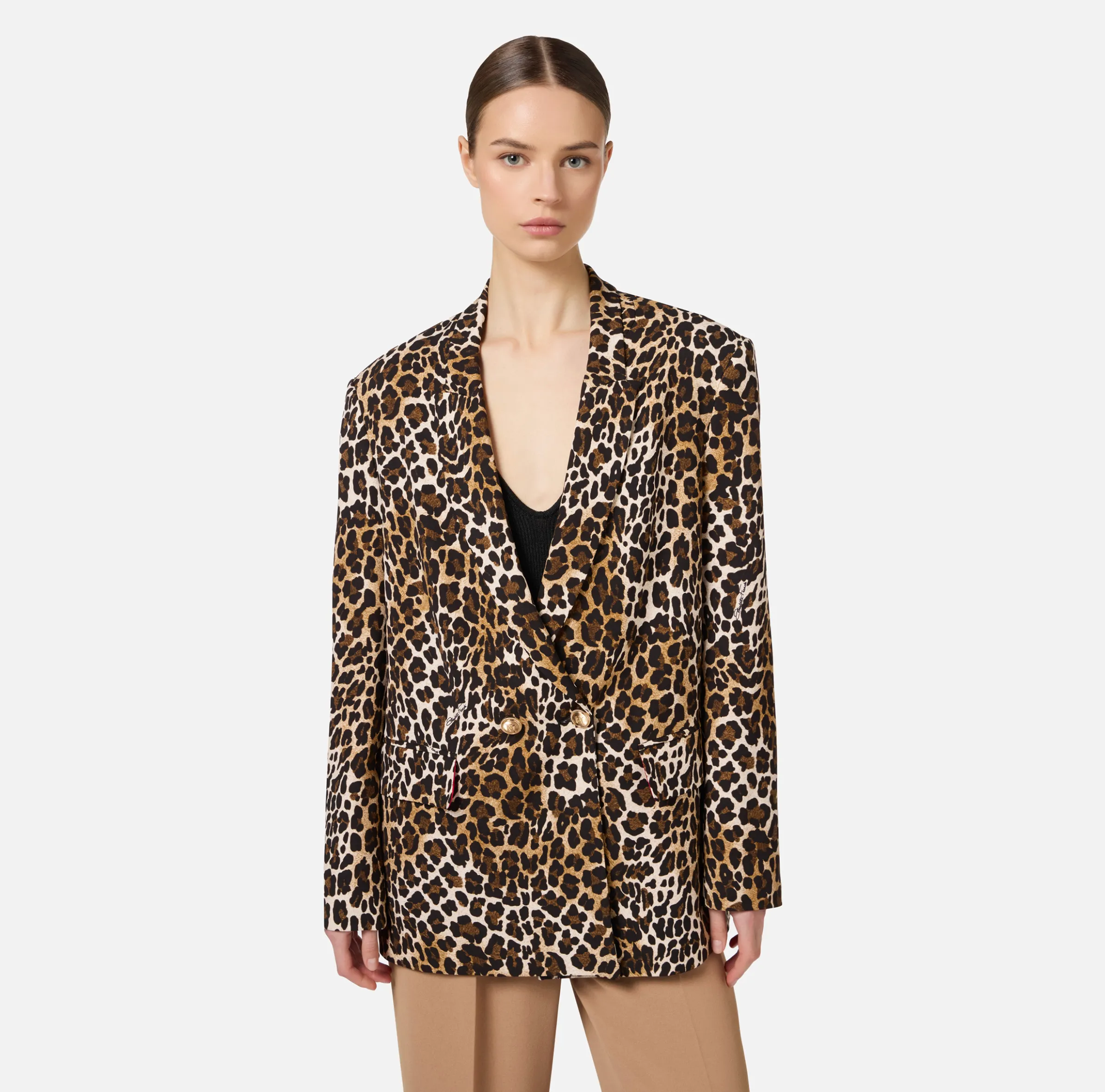 Giacca doppiopetto in crêpe animalier