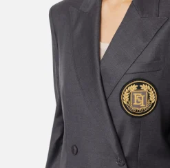 Giacca doppiopetto in fresco di lana con patch