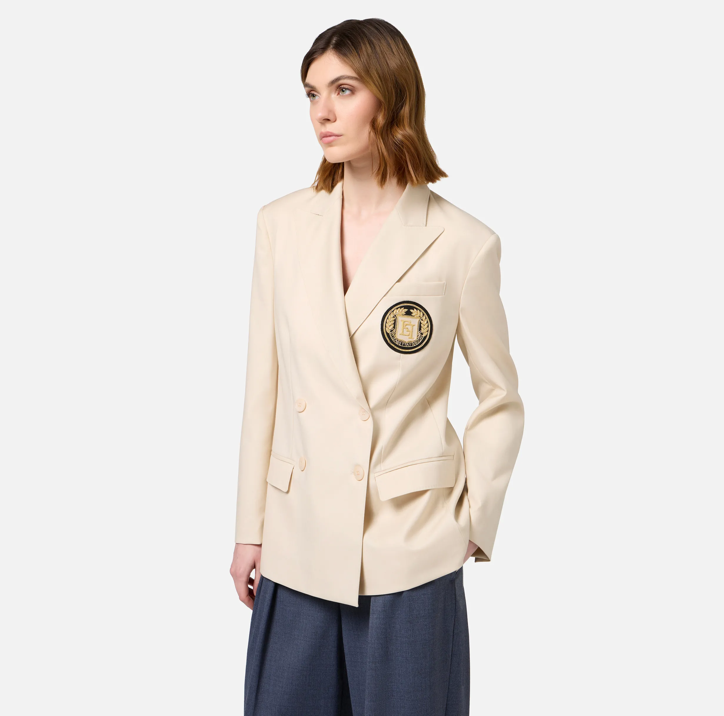 Giacca doppiopetto in fresco di lana con patch