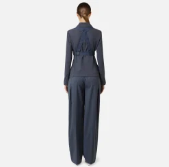 Giacca doppiopetto in fresco lana mélange con harness elastico