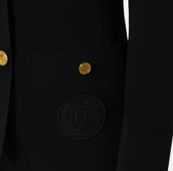Giacca doppiopetto in viscosa con patch logo