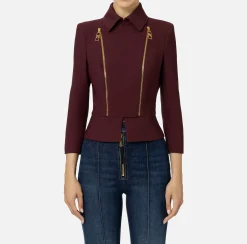 Giacca in crêpe stretch con baschina e zip