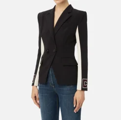 Giacca in crêpe stretch con bande e ricamo logo