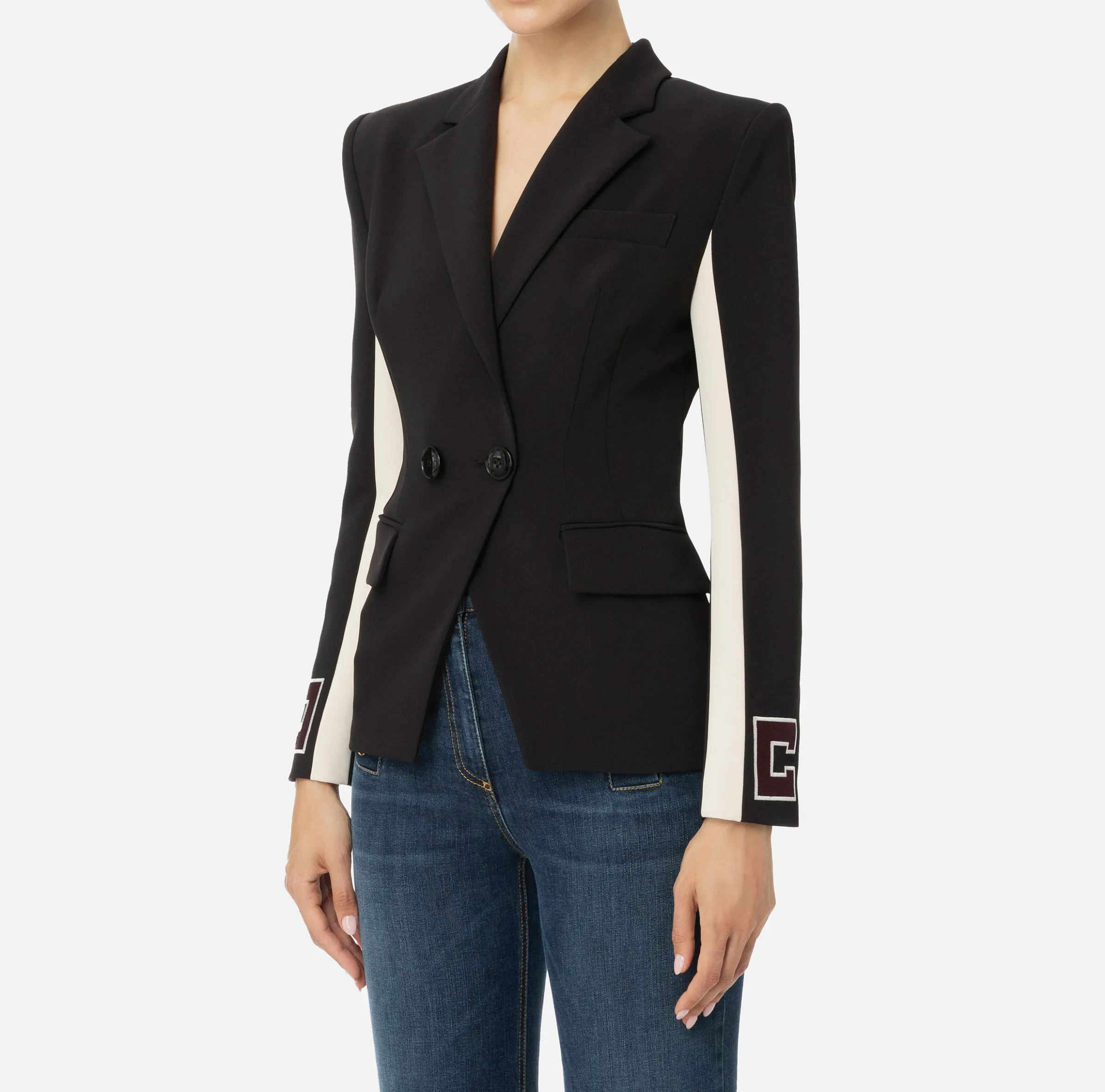 Giacca in crêpe stretch con bande e ricamo logo
