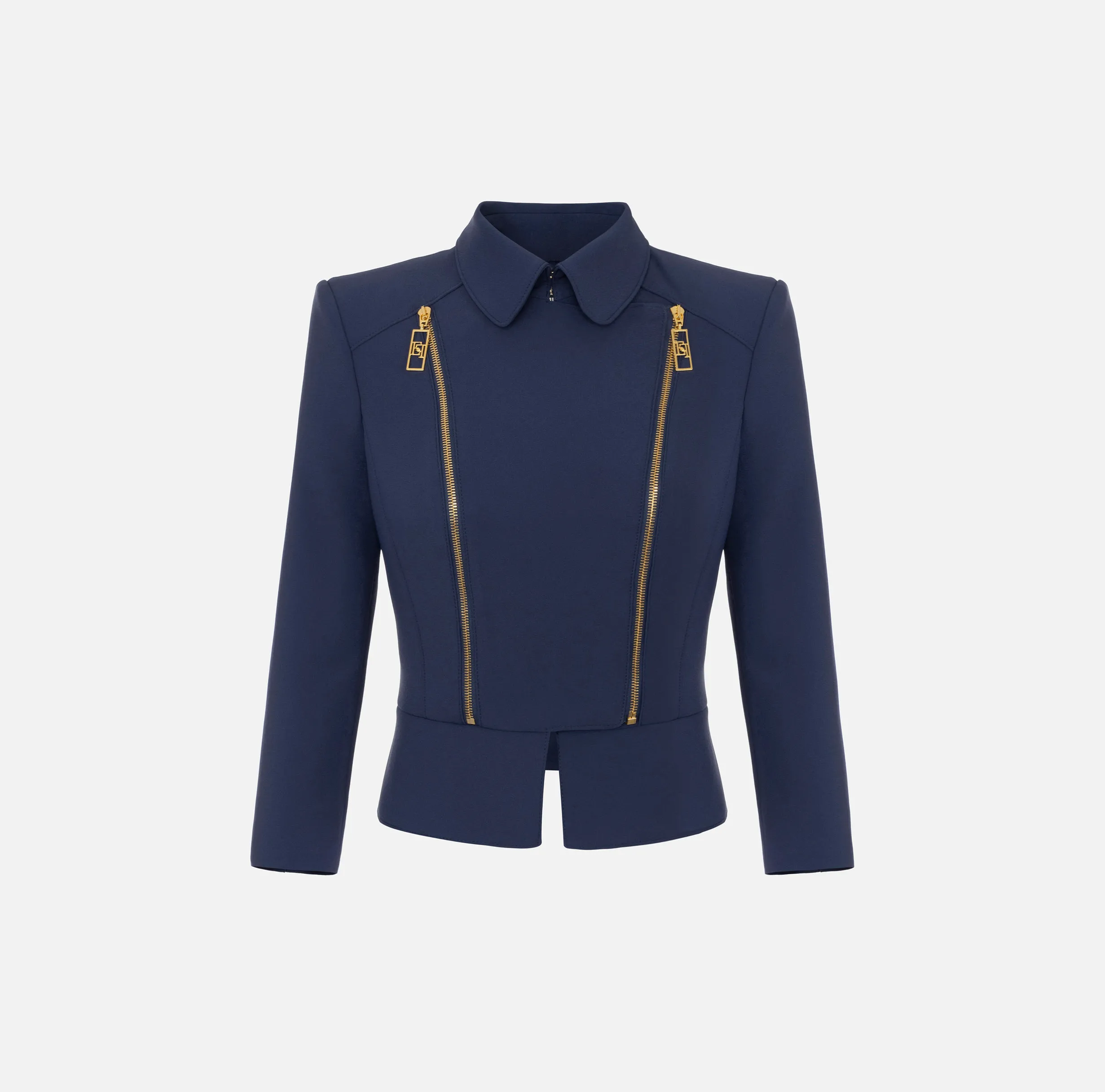 Giacca in crêpe stretch con baschina e zip