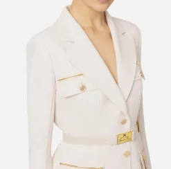 Giacca in crêpe stretch con cintura e tasche