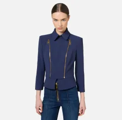 Giacca in crêpe stretch con baschina e zip