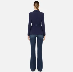 Giacca in crêpe stretch con cintura e tasche