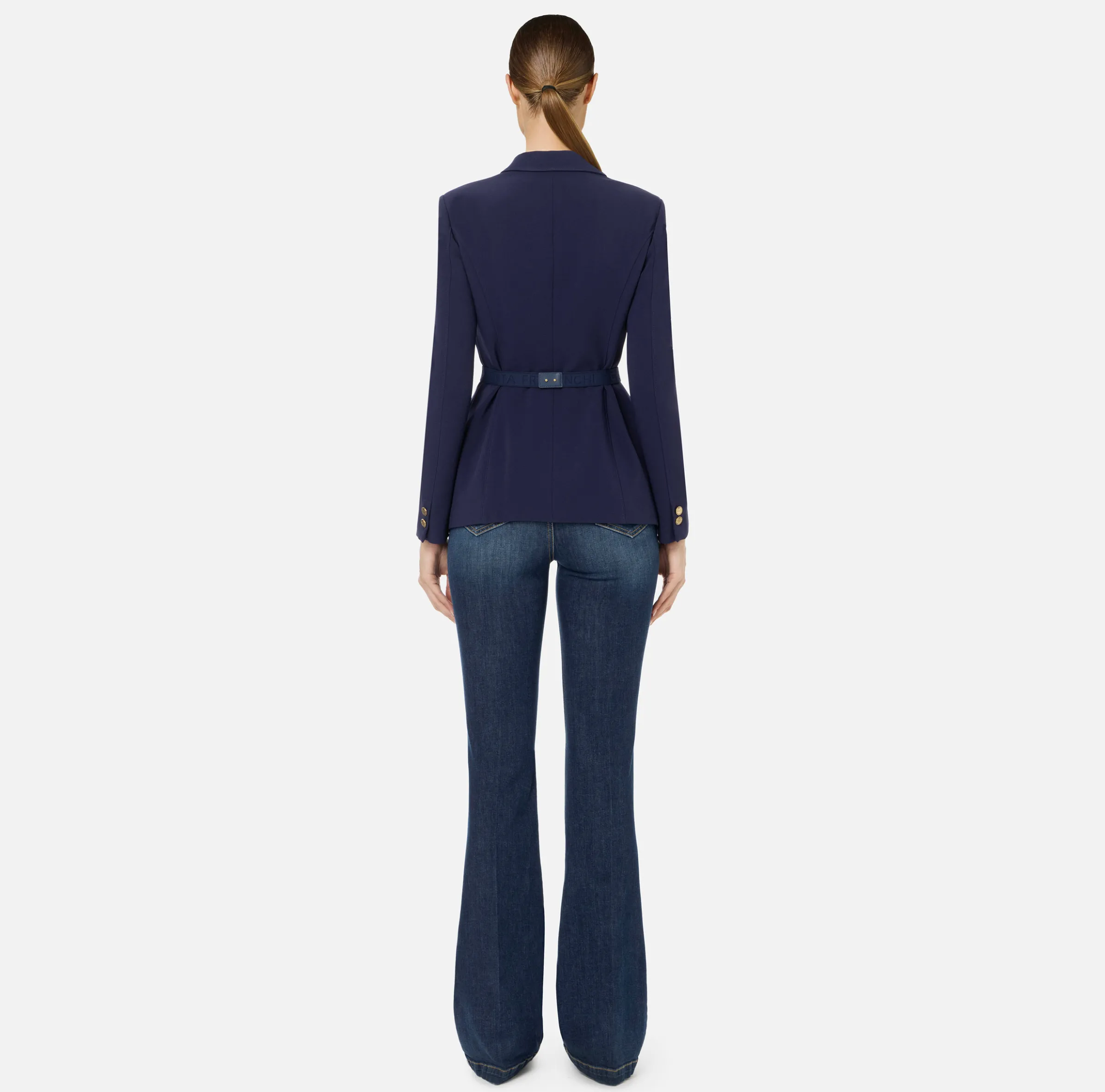 Giacca in crêpe stretch con cintura e tasche