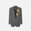 Giacca monopetto in fresco di lana con patch
