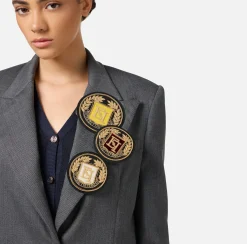 Giacca monopetto in fresco di lana con patch