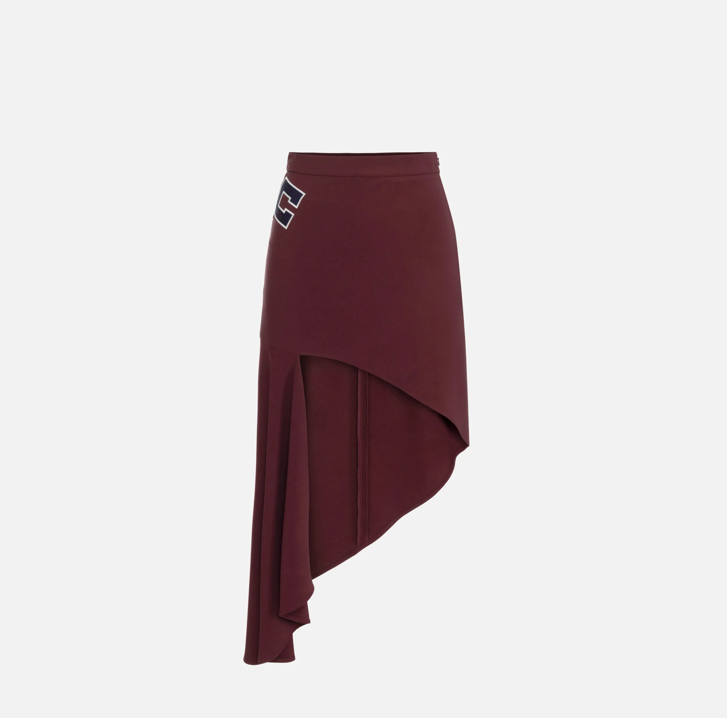 Gonna asimmetrica in crêpe stretch con bande e ricamo logo