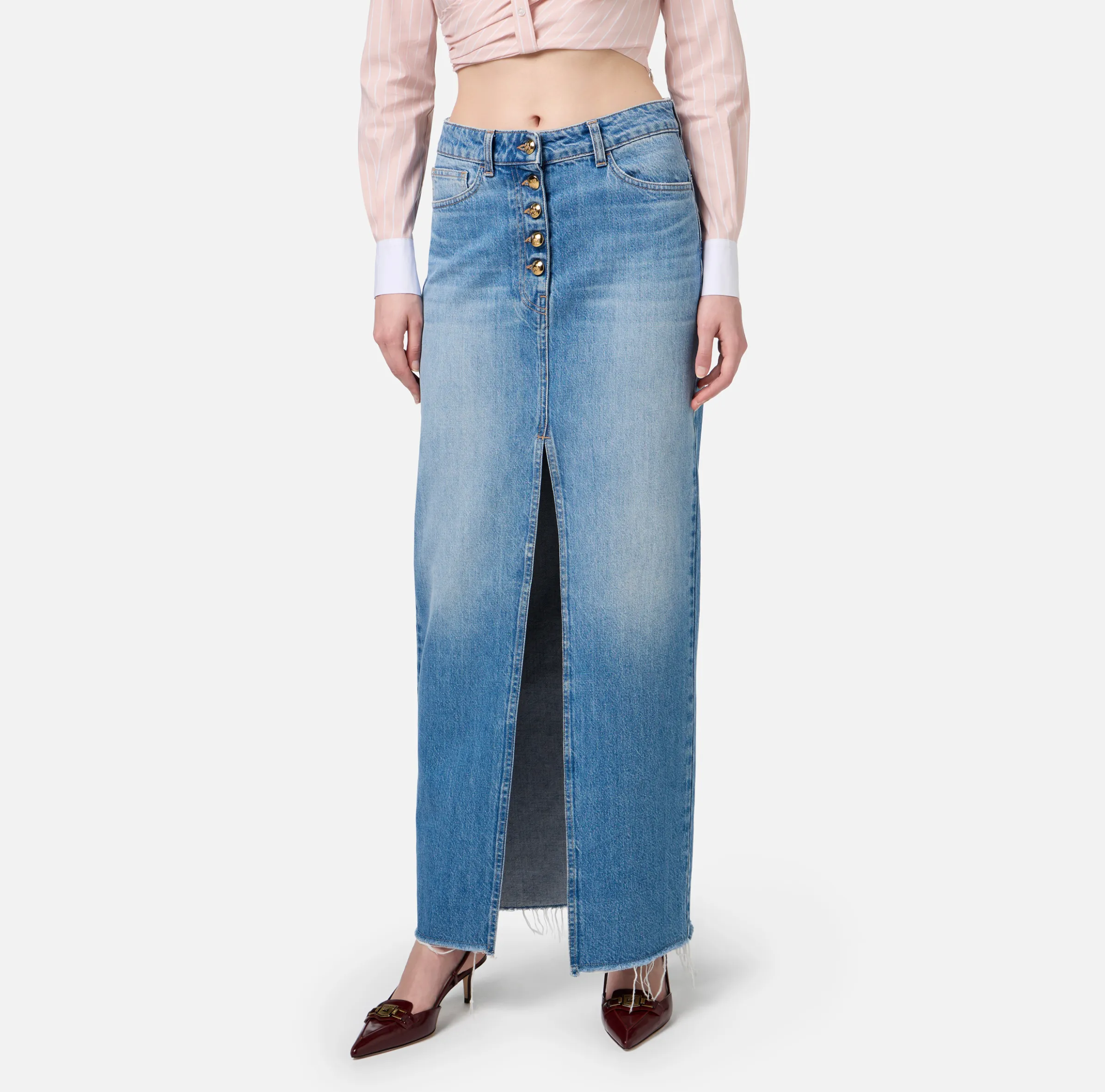 Gonna lunga in denim con spacco