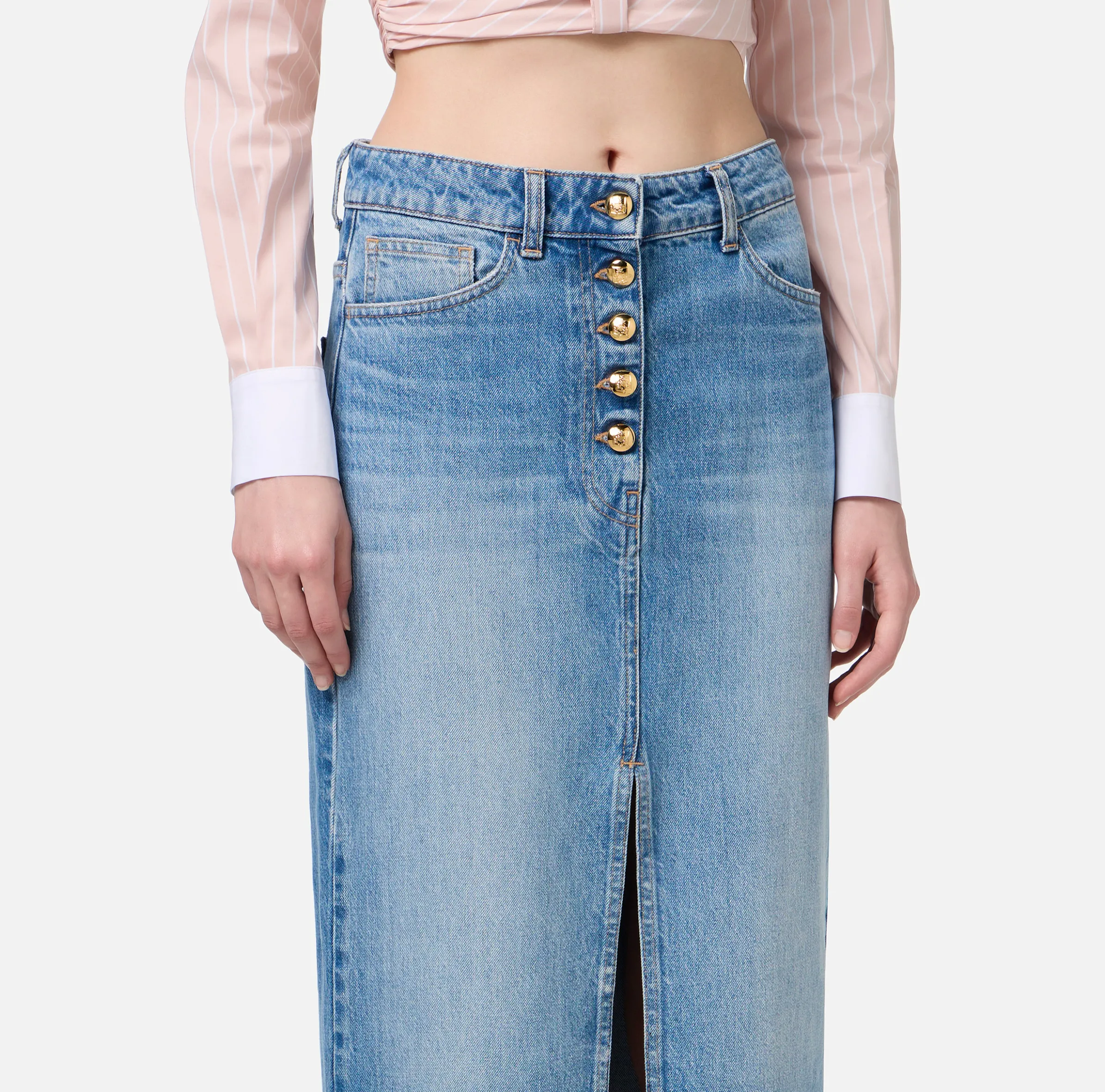 Gonna lunga in denim con spacco