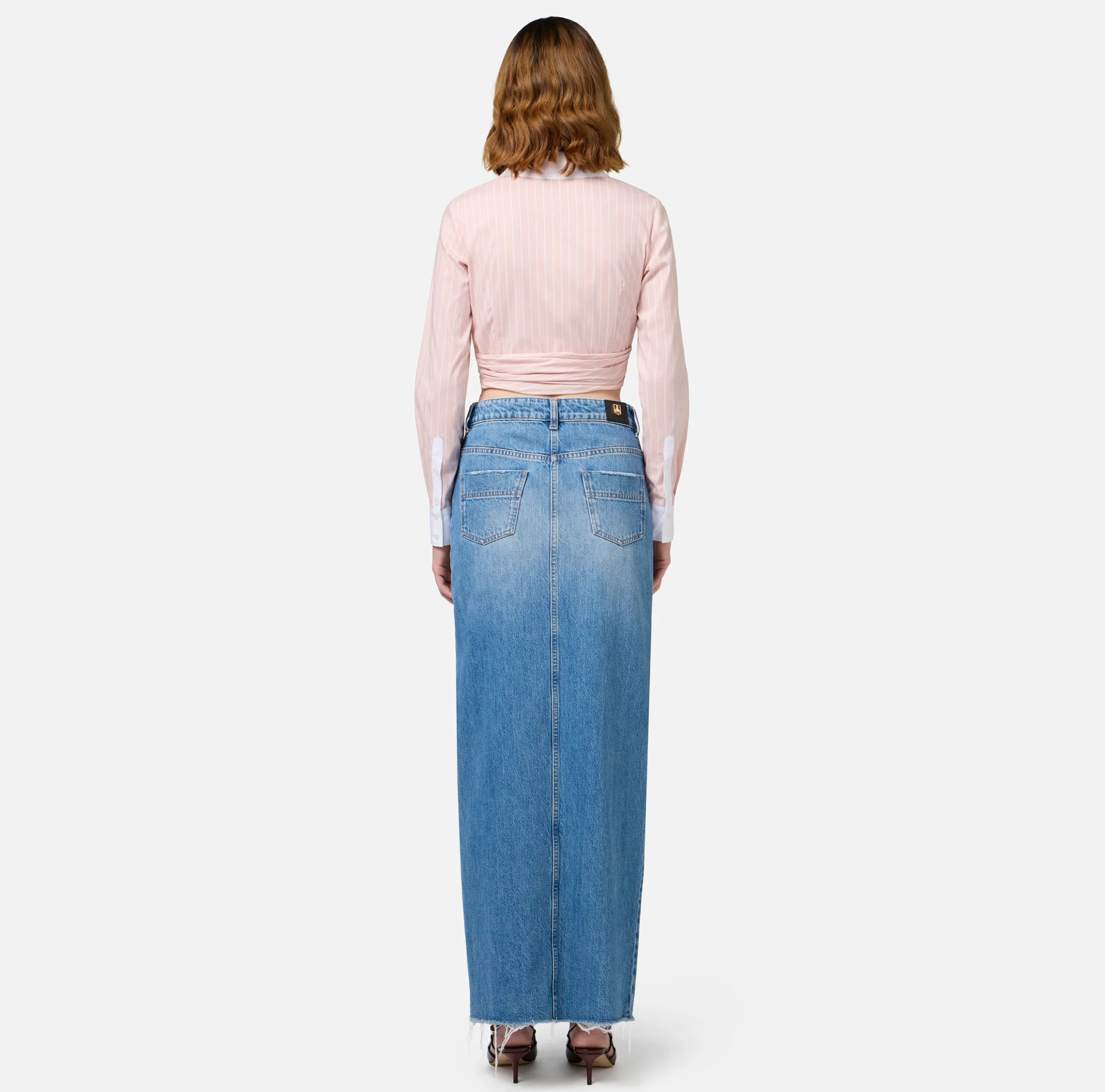 Gonna lunga in denim con spacco