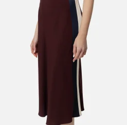 Gonna midi in crêpe satin con bande
