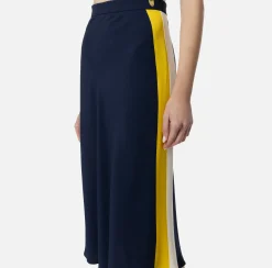 Gonna midi in crêpe satin con bande