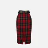 Gonna midi in lana tartan con cintura