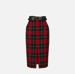 Gonna midi in lana tartan con cintura