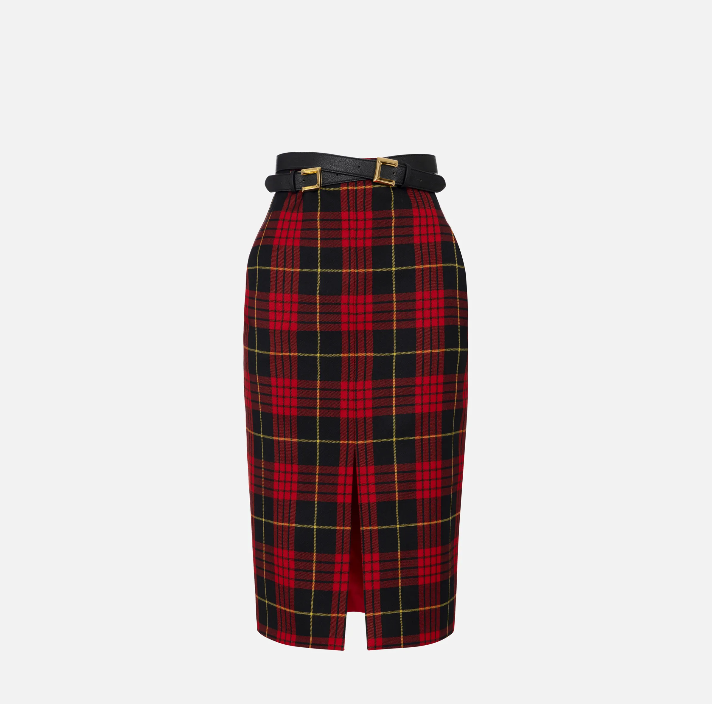 Gonna midi in lana tartan con cintura