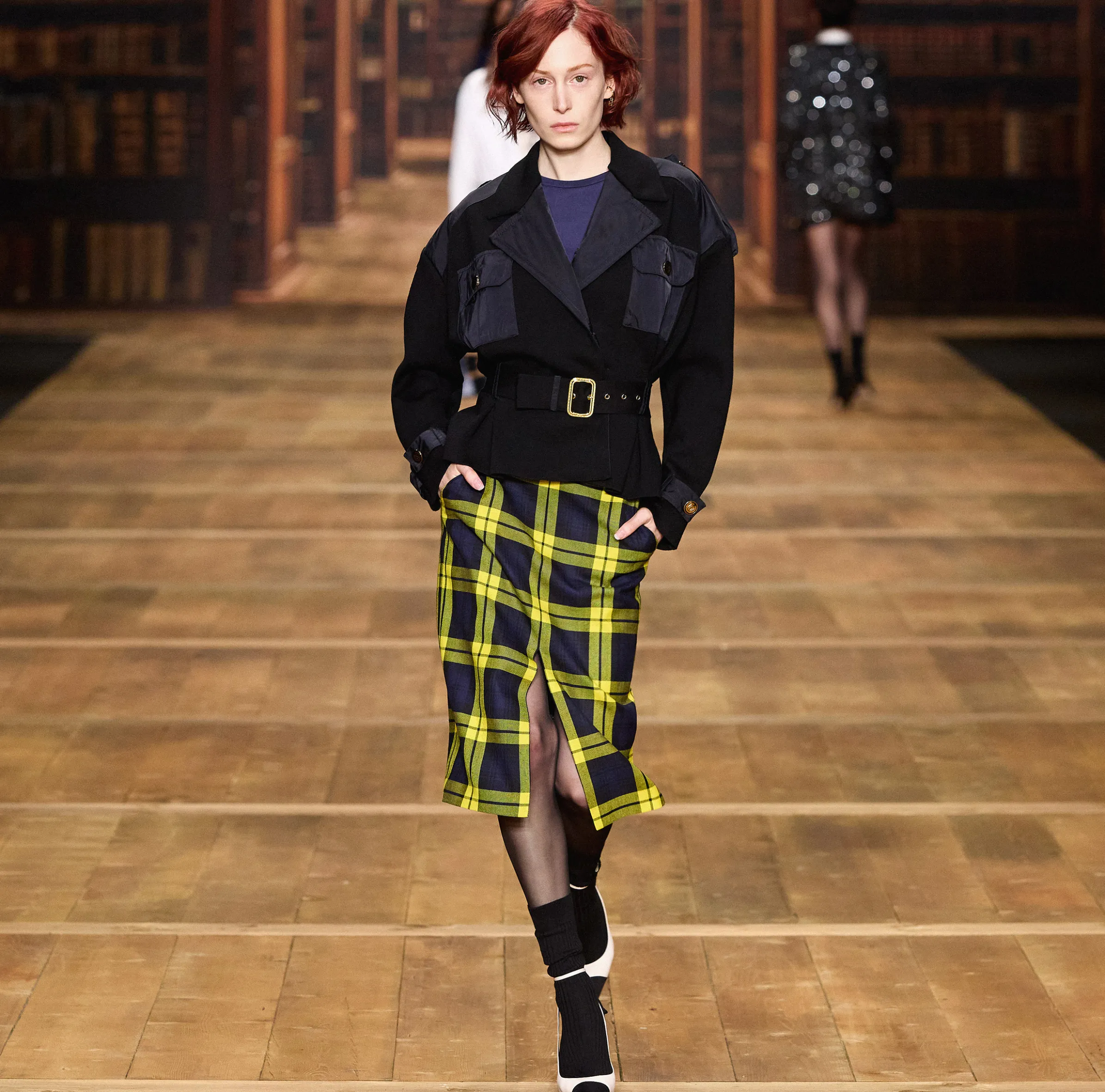 Gonna midi in lana tartan con cintura