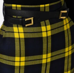 Gonna midi in lana tartan con cintura