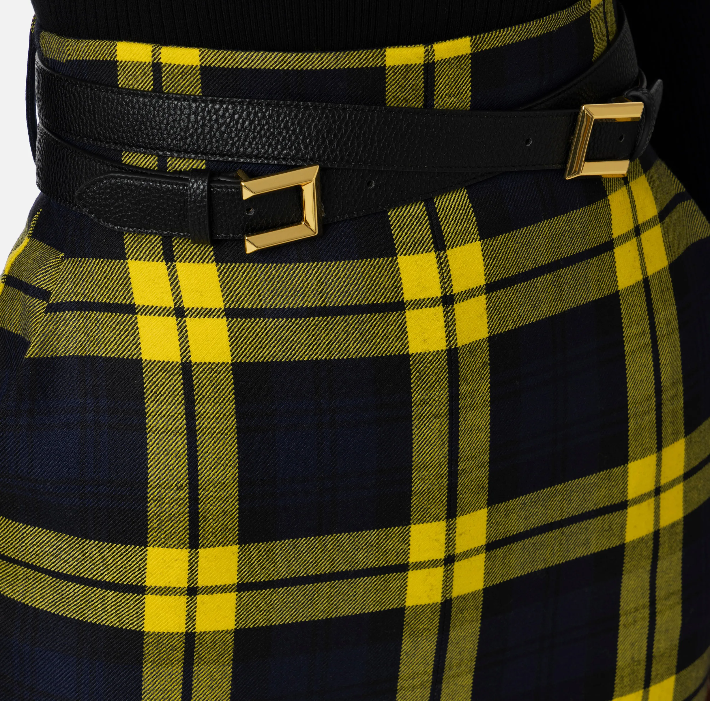 Gonna midi in lana tartan con cintura